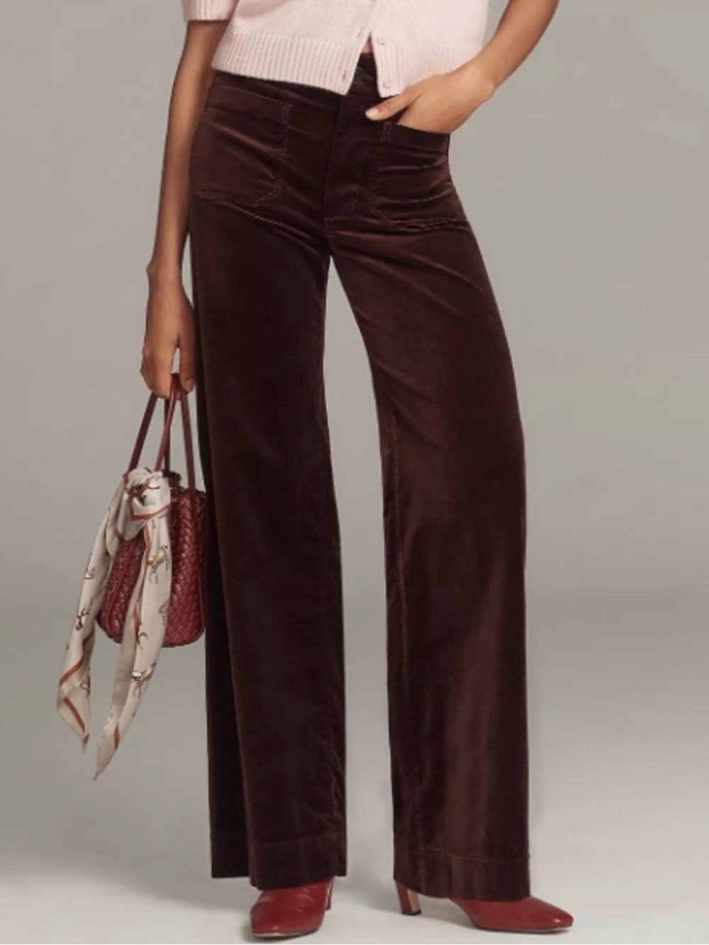 Anthropologie Women's Velvet Wide-Leg Pants in Dark Brown 34x34